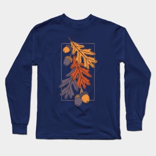 Autumn oak leaves and acorns pattern (dark bakground) Long Sleeve T-Shirt